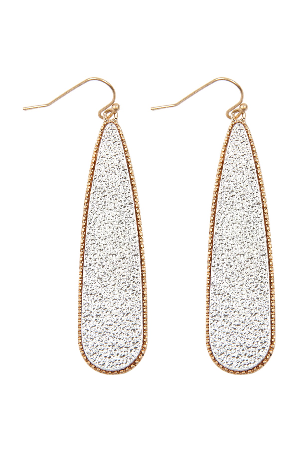 Long Teardrop Cast Dangle Earrings Matte Gold Matte Silver