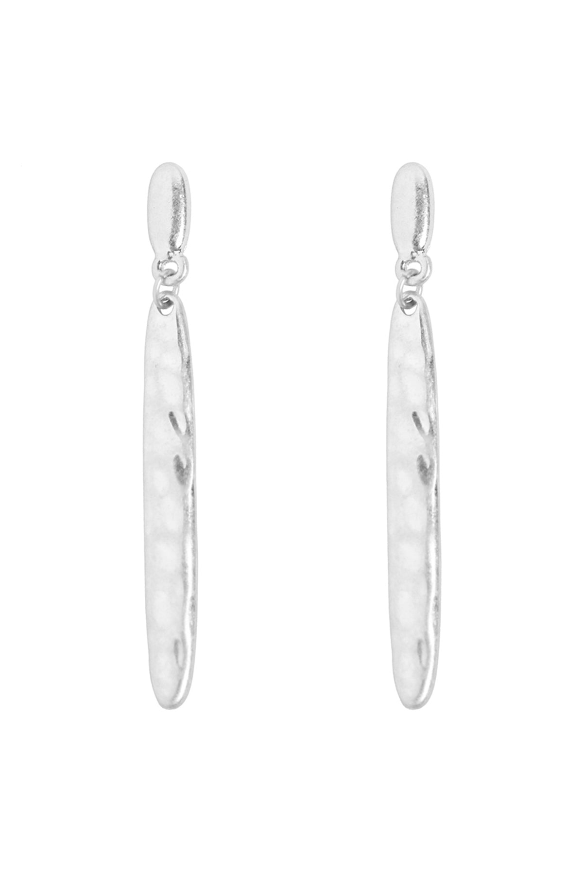 Hammered Oval Bar Post Earrings Matte Silver