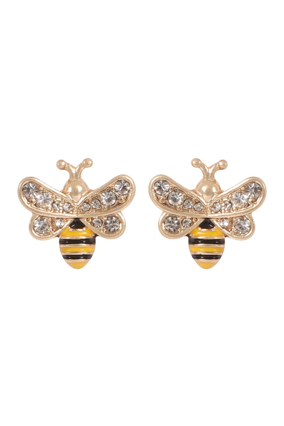 Bee Shape With Rhinestone Stud Earrings Gold