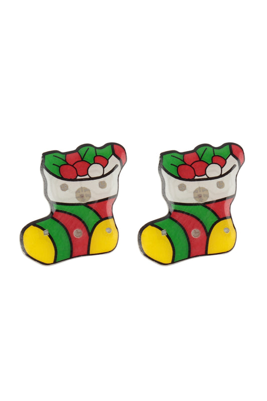 Xmas Socks Light Up Earrings Multicolor
