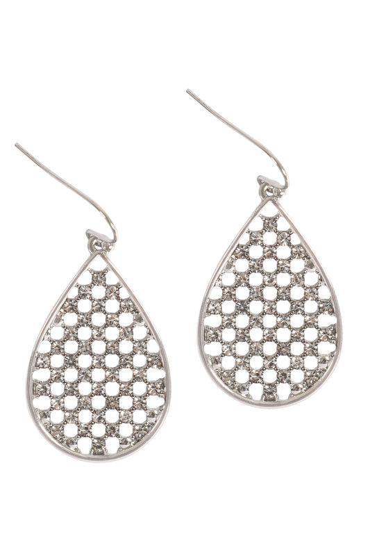 Teardrop Pave Rhinestone Hook Earrings