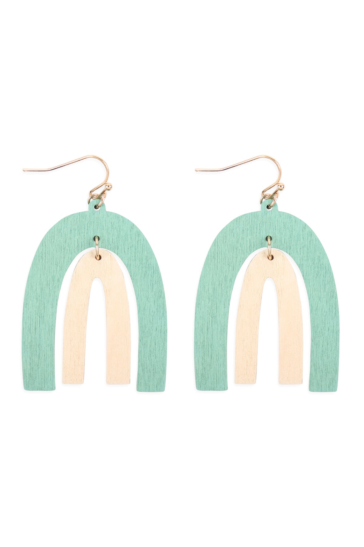 Wood Two Tone Upside Down U Hook Earrings TurQuiose