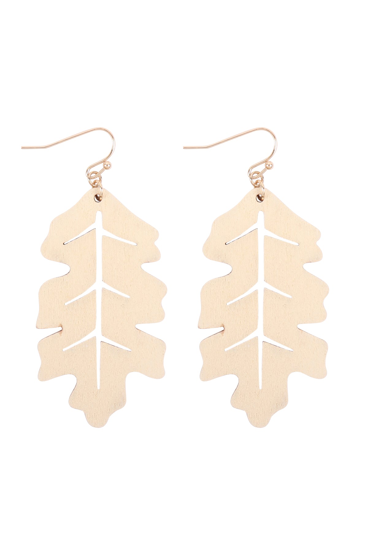 Wood Leaf Fish Hook Earrings Cream /6Pcs