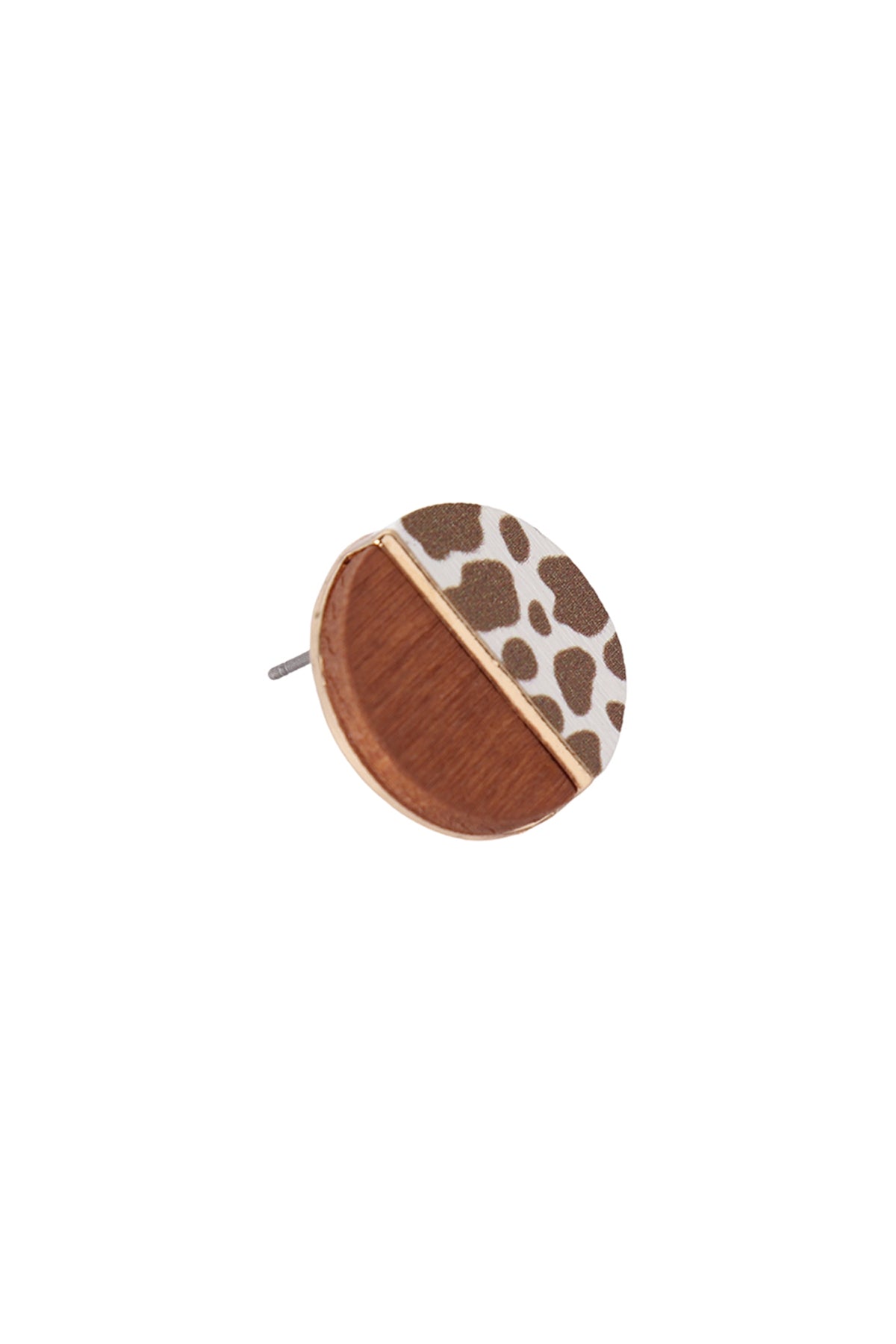 Round Wood Check Two Tone Stud Earrings