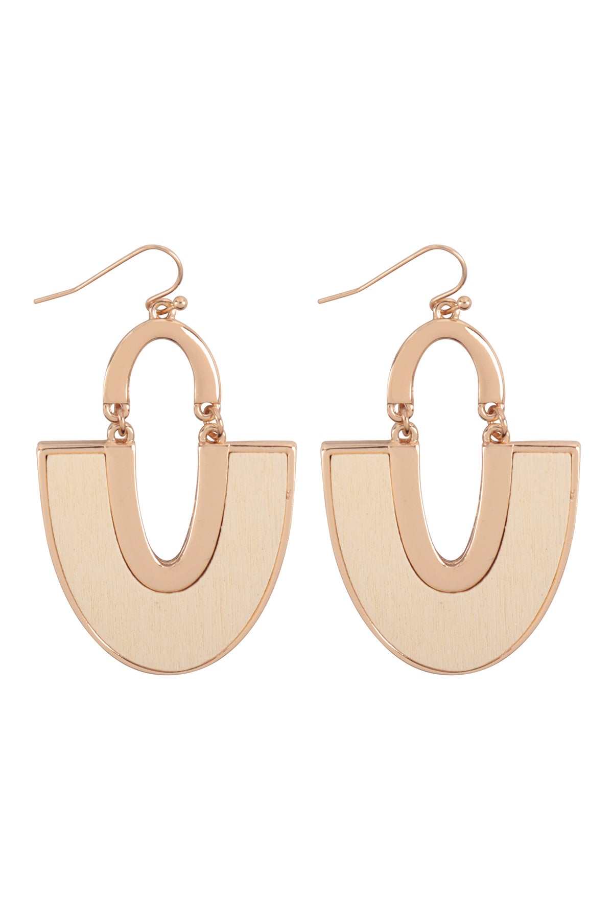 Wood Metal U Shape Earrings Gold Cream