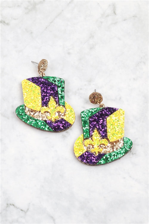 Mardi Gras Glitter Hat Earrings