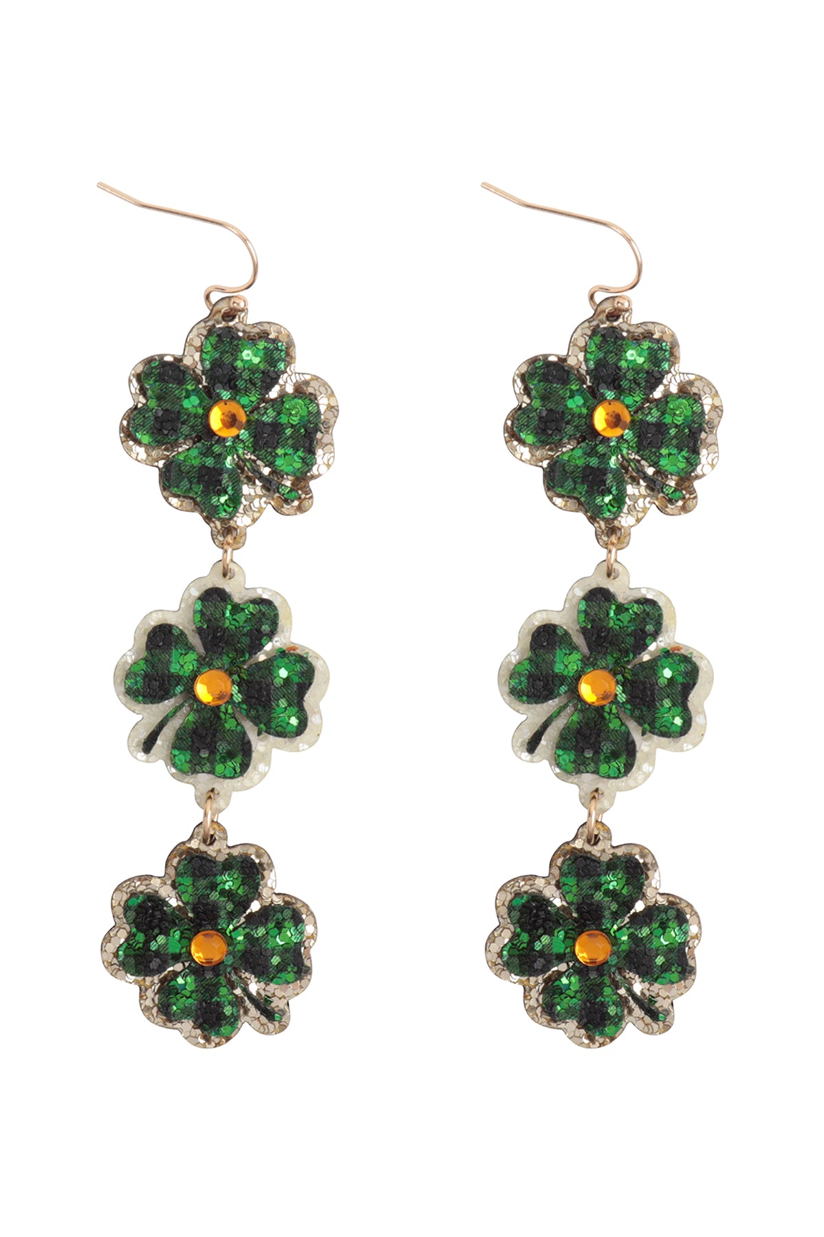 Four Leaf Clover 3 Drop Glitter Earrings-Multicolor