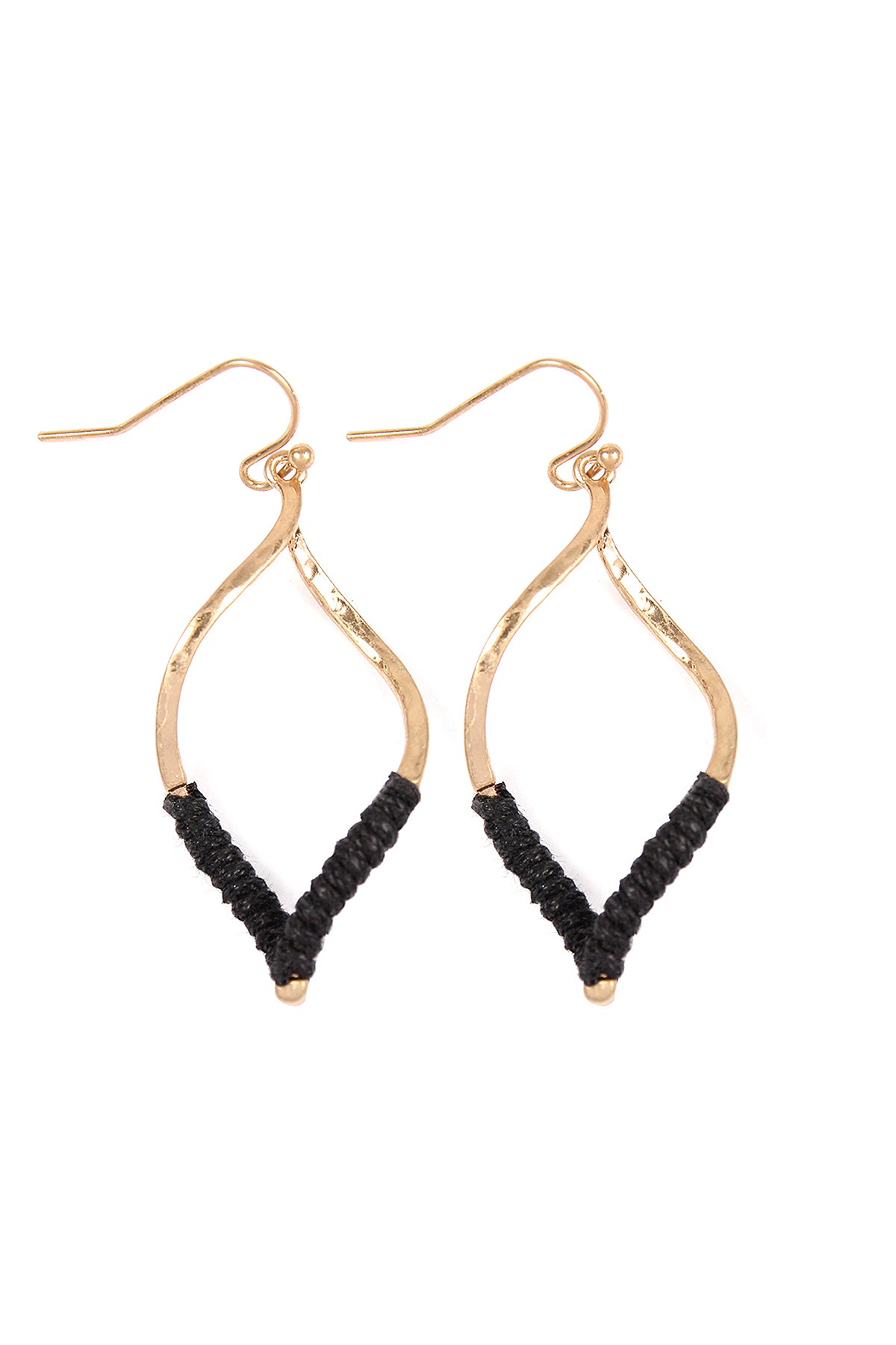 Black Half Thread Wrap Marquise Earrings