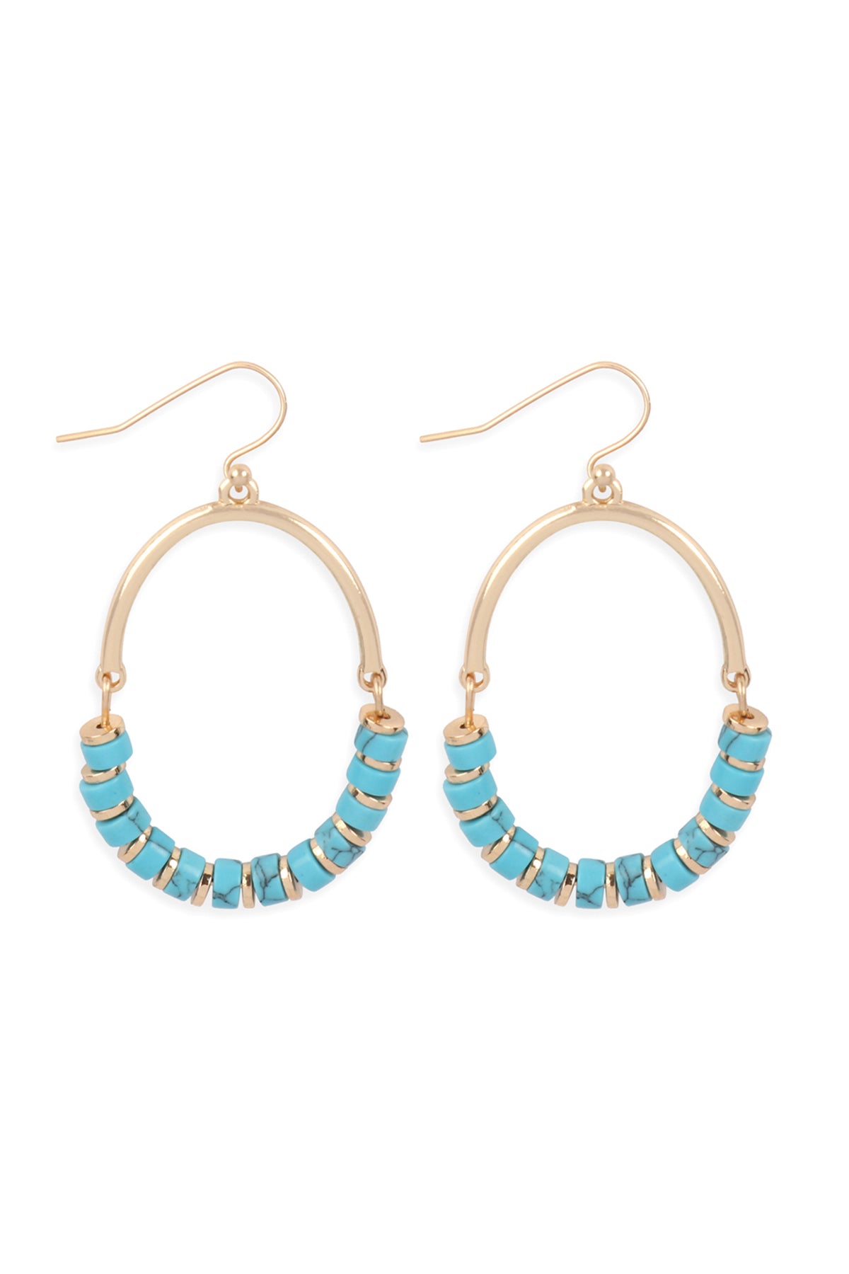 Oval Semi Stone Beads Earrings Turquoise