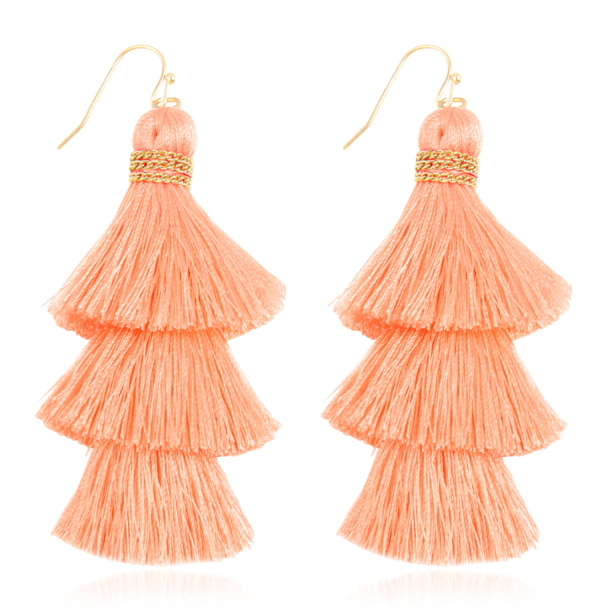 Three Layered Thread Tassel Hook Earrings Orange