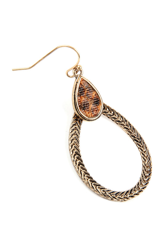 Texture Teardrop With Snake Skin Print Dangle Earrings