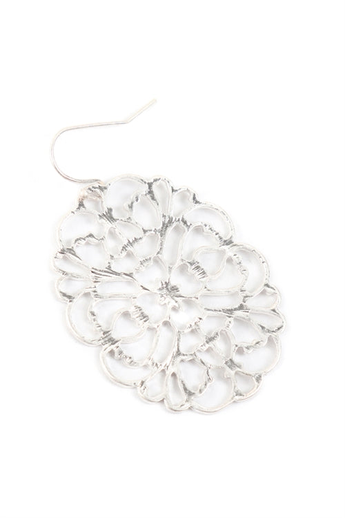 Round Filigree Cast Earrings Matte Silver