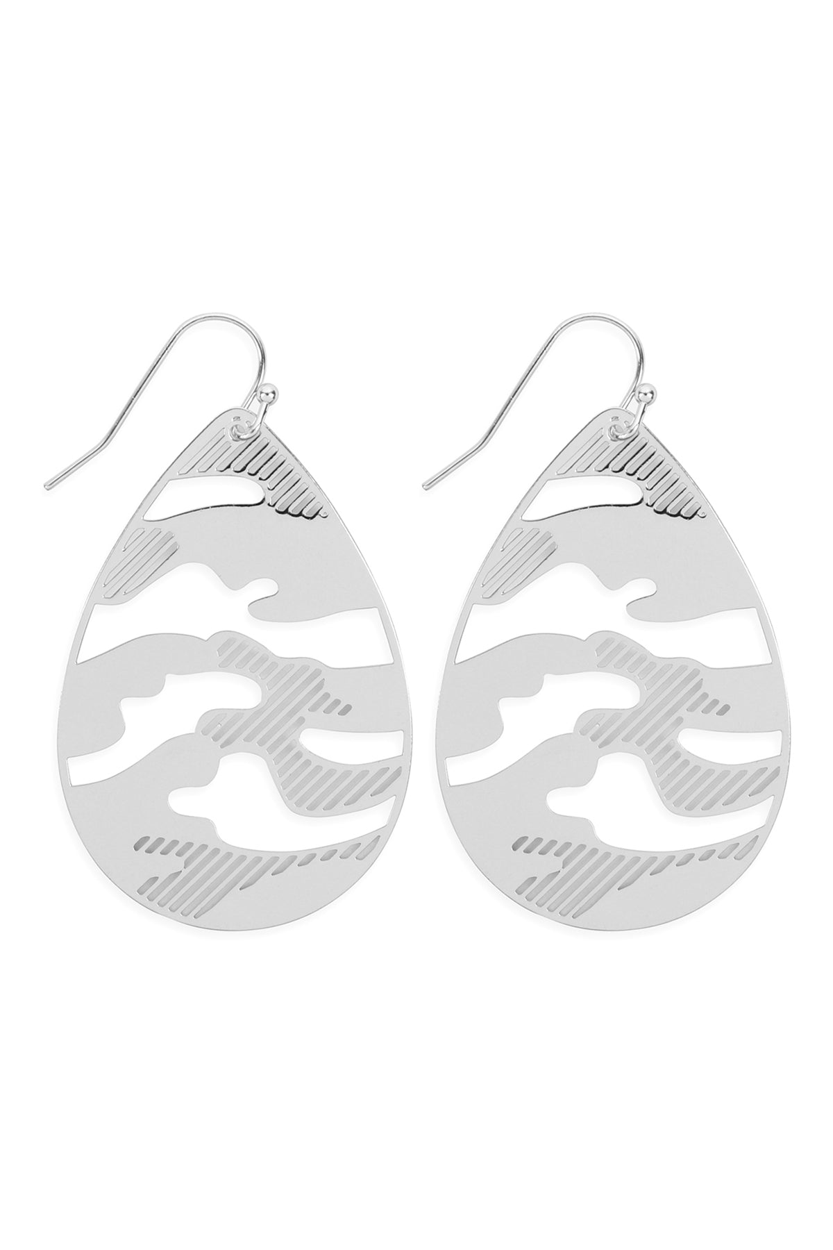 Camouflage Filigree Teardrop Earrings Silver
