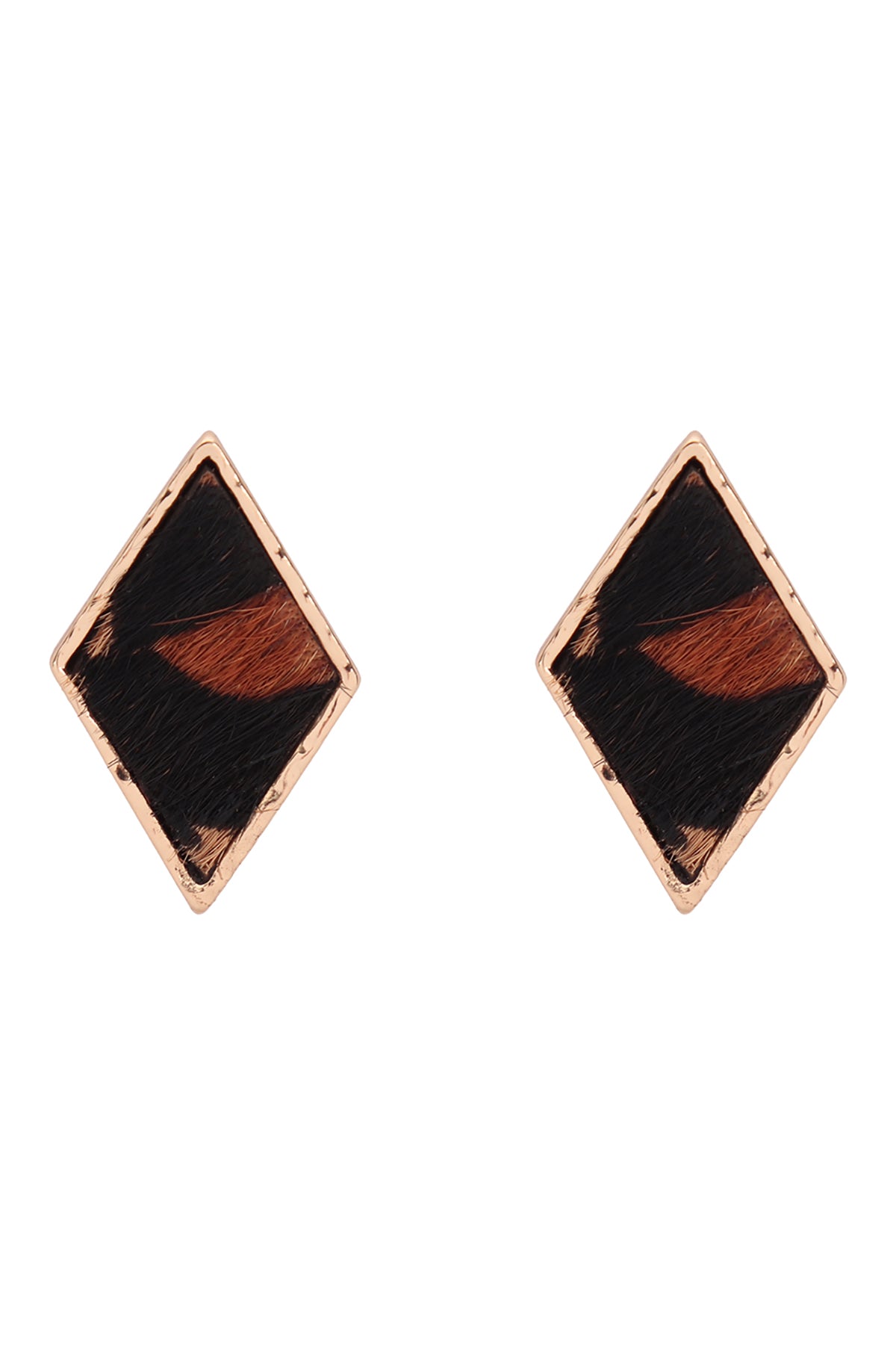 Genuine Leather Animal Print Diamond Post Earrings Leopard Brown