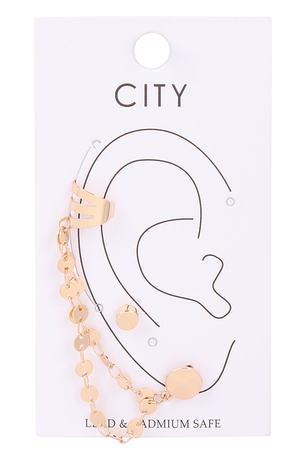 Ear Cuff Disc Chain Linked Earrings Gold