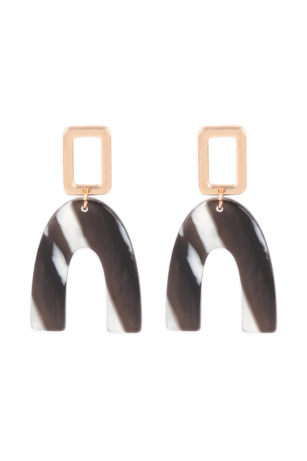 U Upside Down Acetate Post Drop Earrings Black White