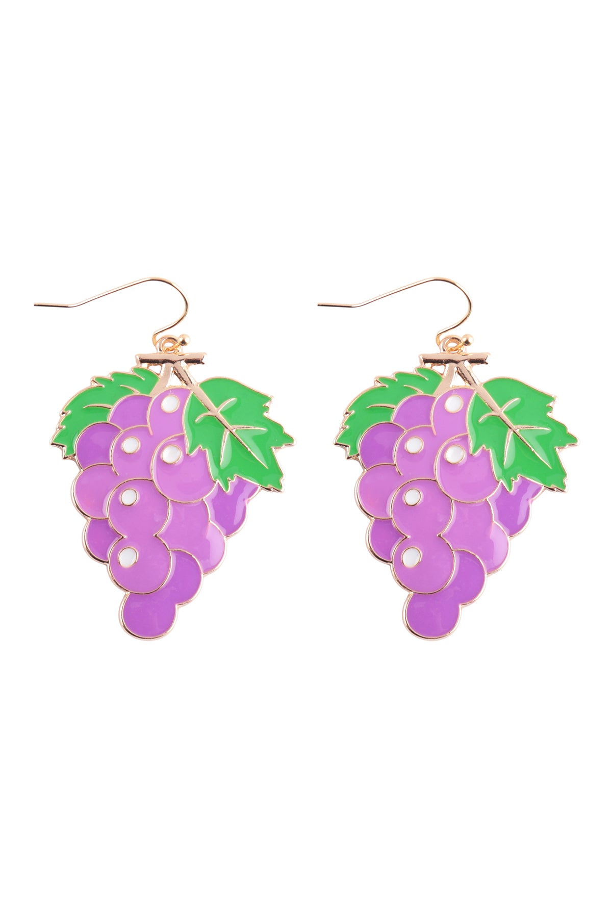 Grape Enamel Dangle Fish Hook Earrings Purple