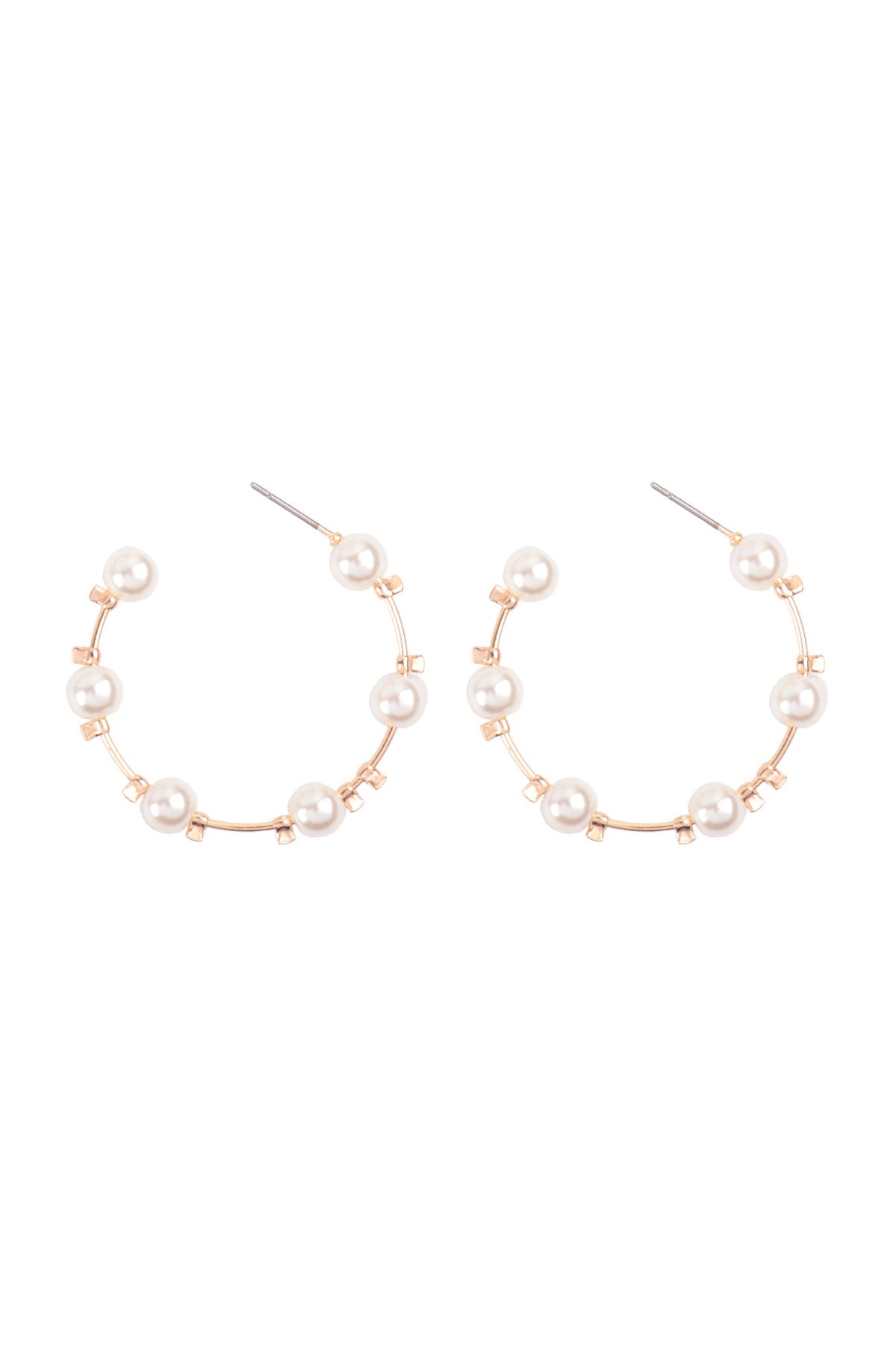 Pearl Station Hoop Earrings Gold