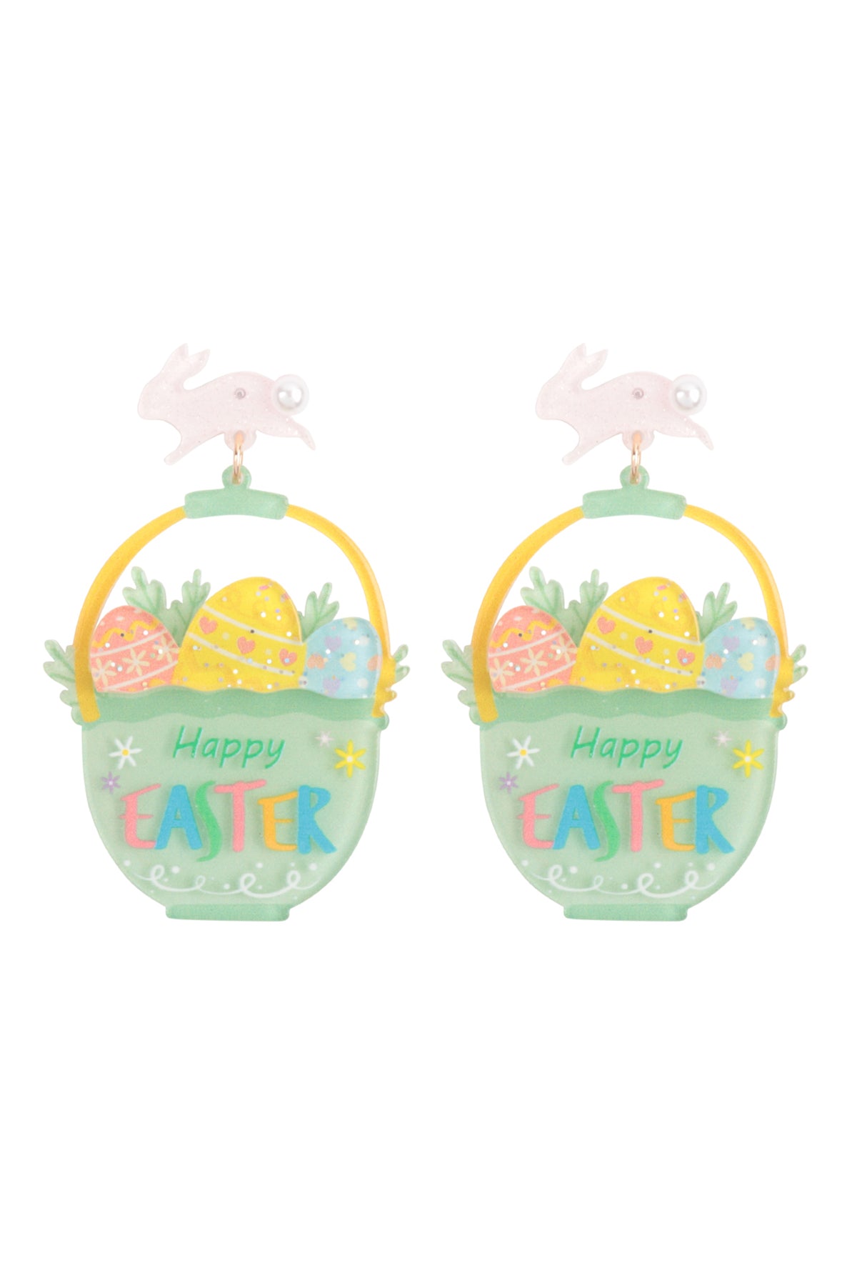 Happy Easter Egg Basket Drop Earrings Multicolor