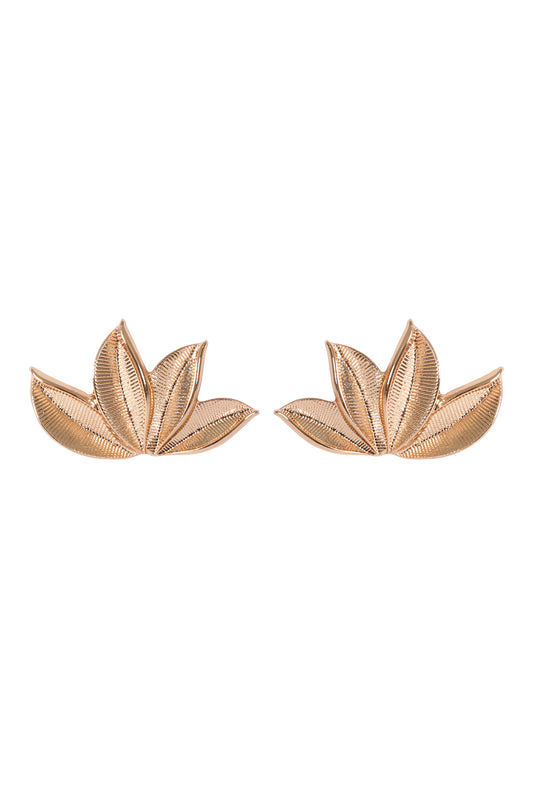 Four Leaves Fan Shape Metal Stud Earrings