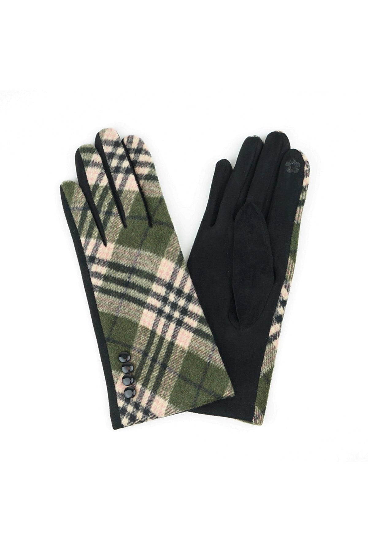 Multi Plaid Button Gloves Smart Touch