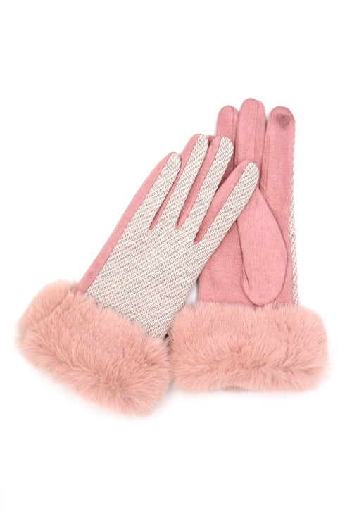 Faux Fur Cuff Mixed Color Smart Touch Gloves