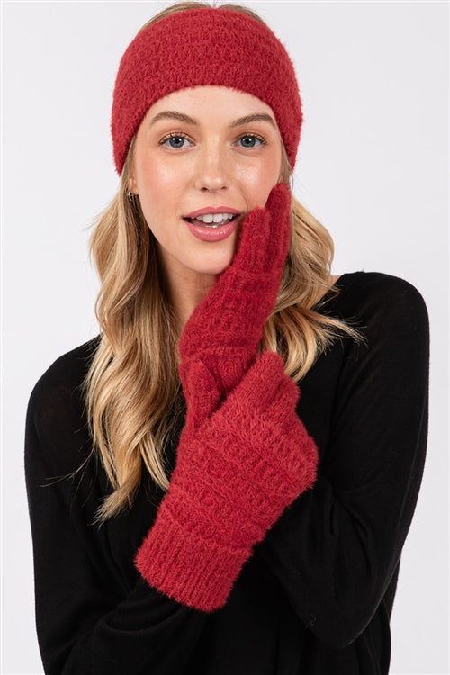 Fuzzy Cable Knit Smart Touch Gloves