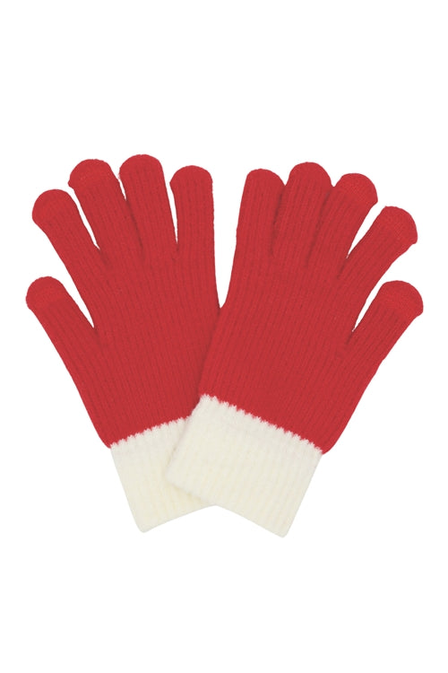 Two Tones Soft Fuzzy Knit Smart Touch Gloves
