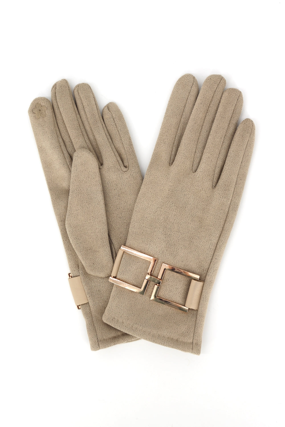 Gold Buckle Accent Faux Suede Touchscreen Glove