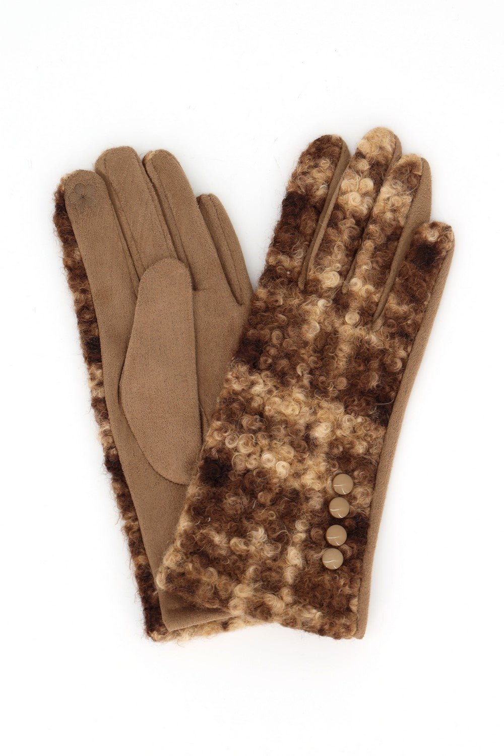 Boucle Check Touchscreen Gloves With Side Buttons