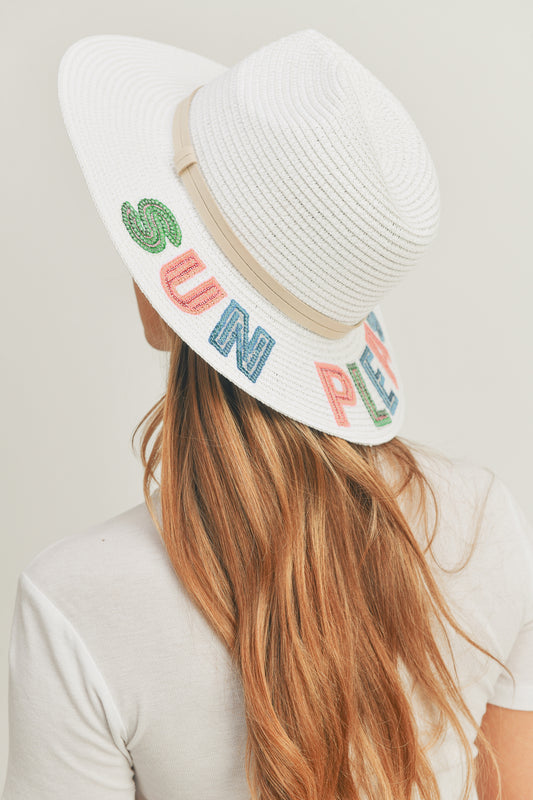 Sequin Letter Sun Please Panama Hat