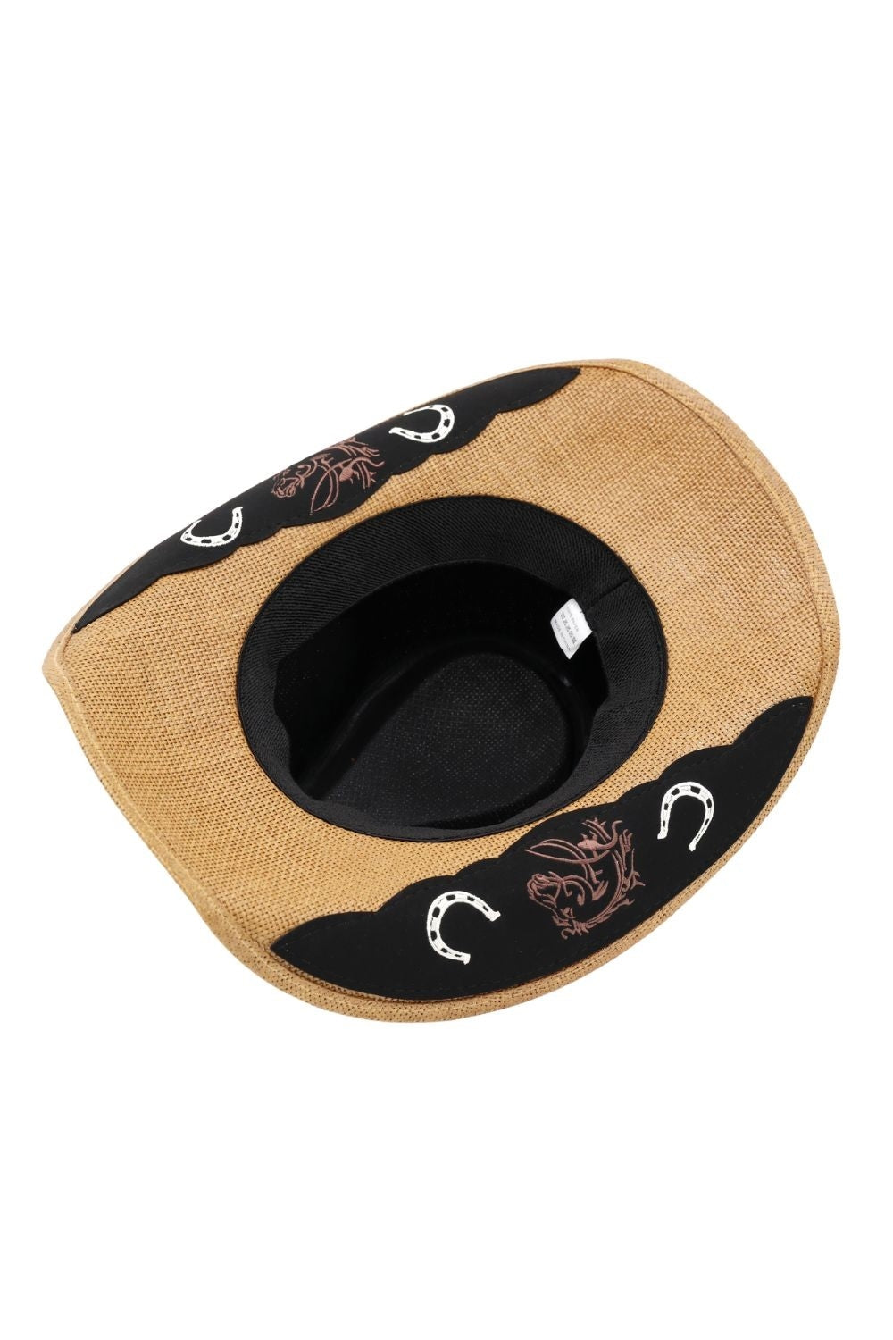 Under Brim Horse And Horseshoe Print Western Hat With X-Lace And Conchos