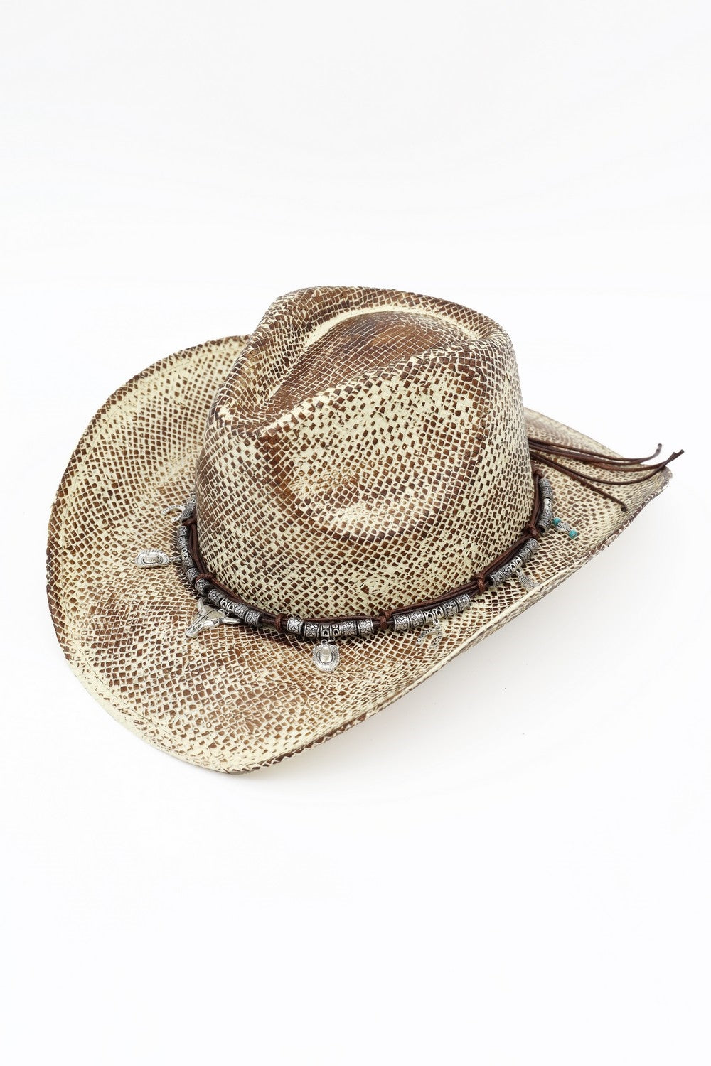 Handmade Vintage Cowboy Hat With Western Bull Head, Hat, Horsehoe, Boot, Catcus Charms