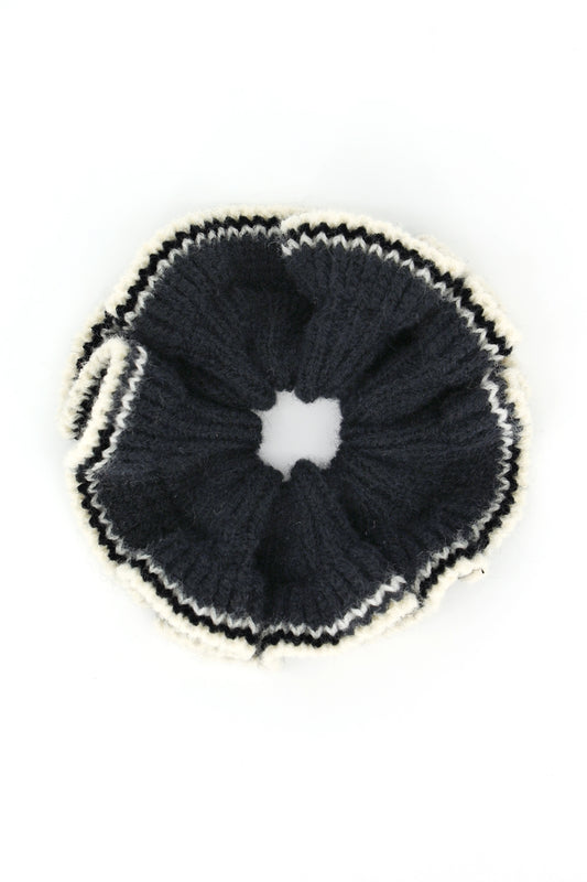 Contrast Edge Knit Ribbed Ruffle Scrunchie