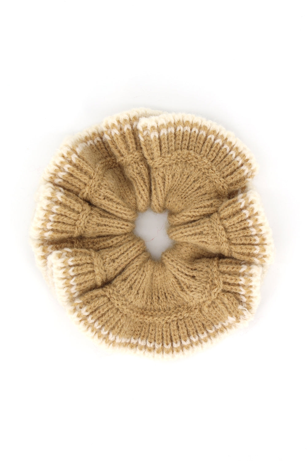 Contrast Edge Knit Ribbed Ruffle Scrunchie