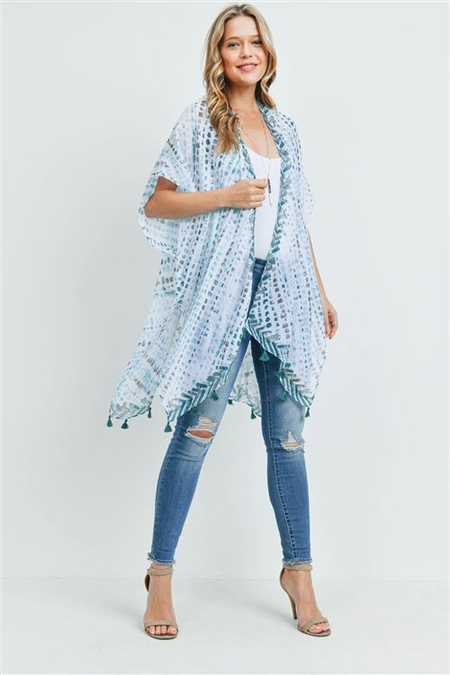 Multicolor Dash Pattern Tassel Kimono