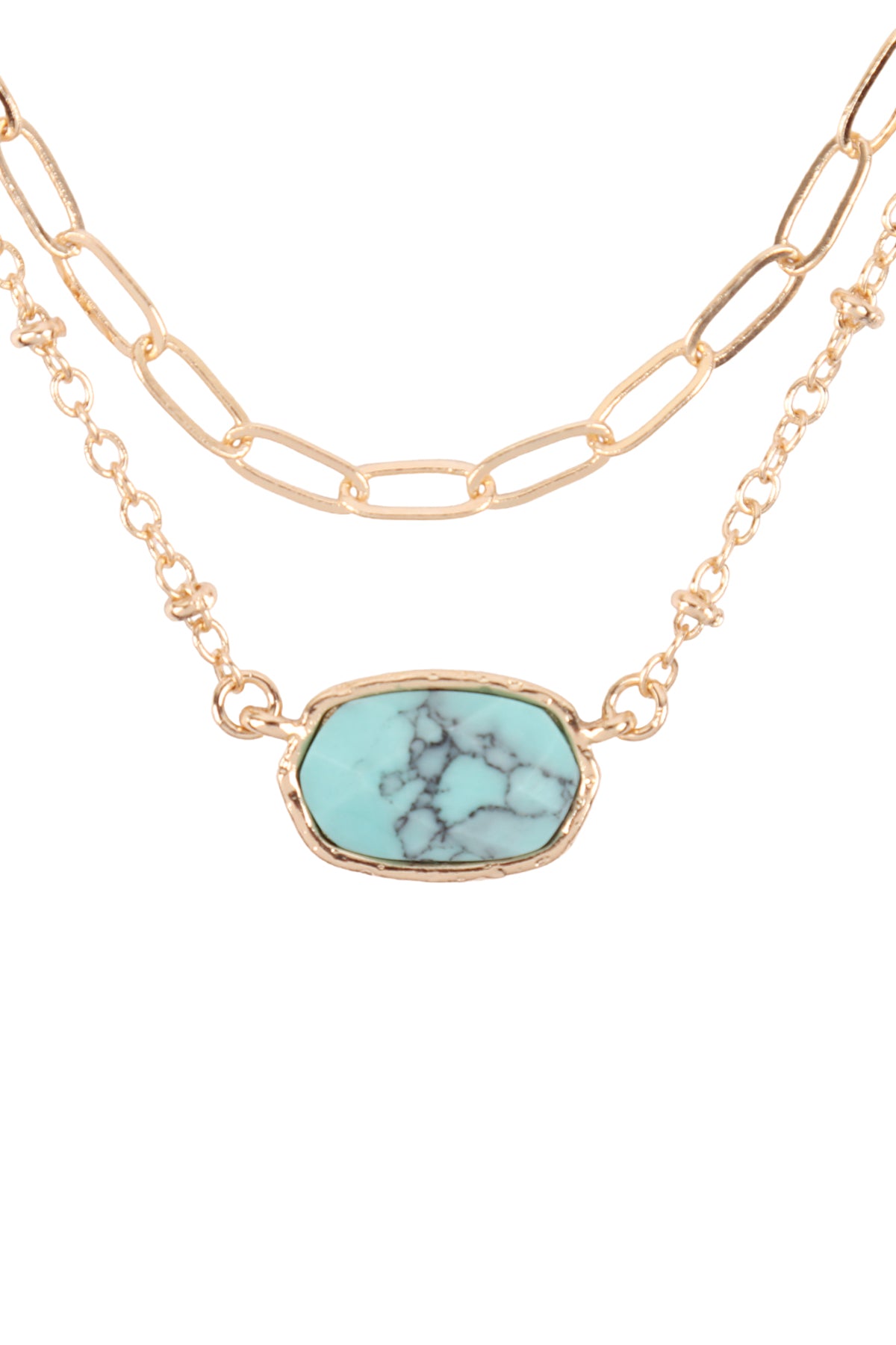 Semi Stone Oval Layered Necklace