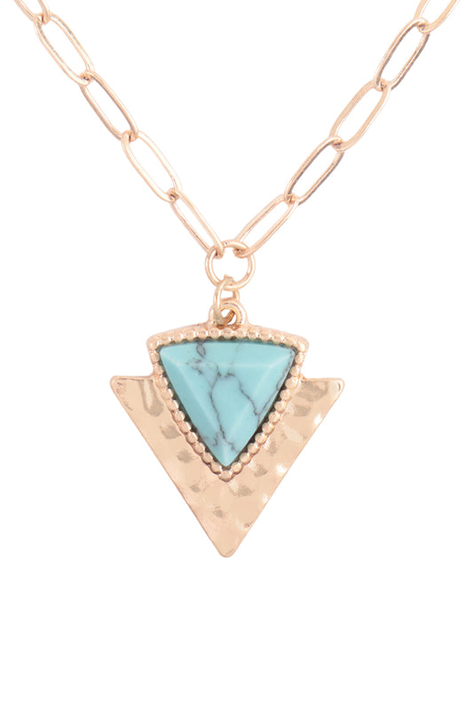 Geometric Triangle Natural Stone Hammerd Pendant Necklace