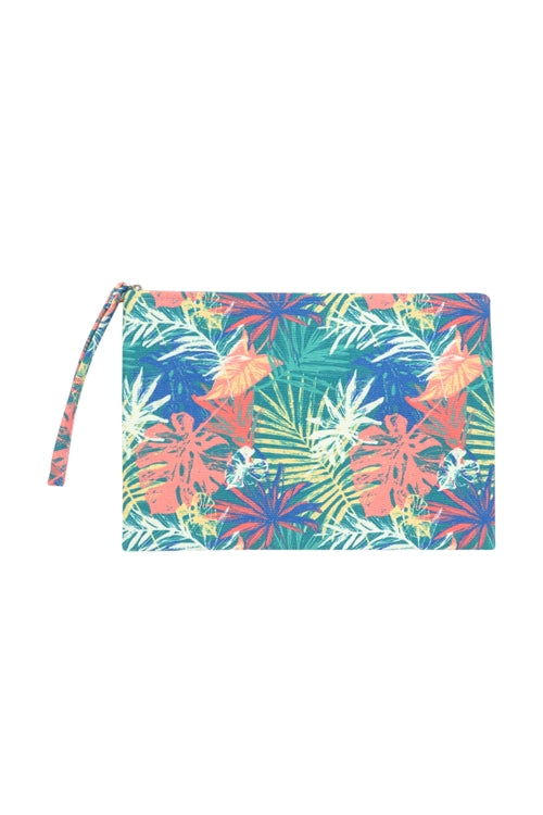 Hand Drawn Tropical Leaves Pouch Green/Coral / 6PCS
