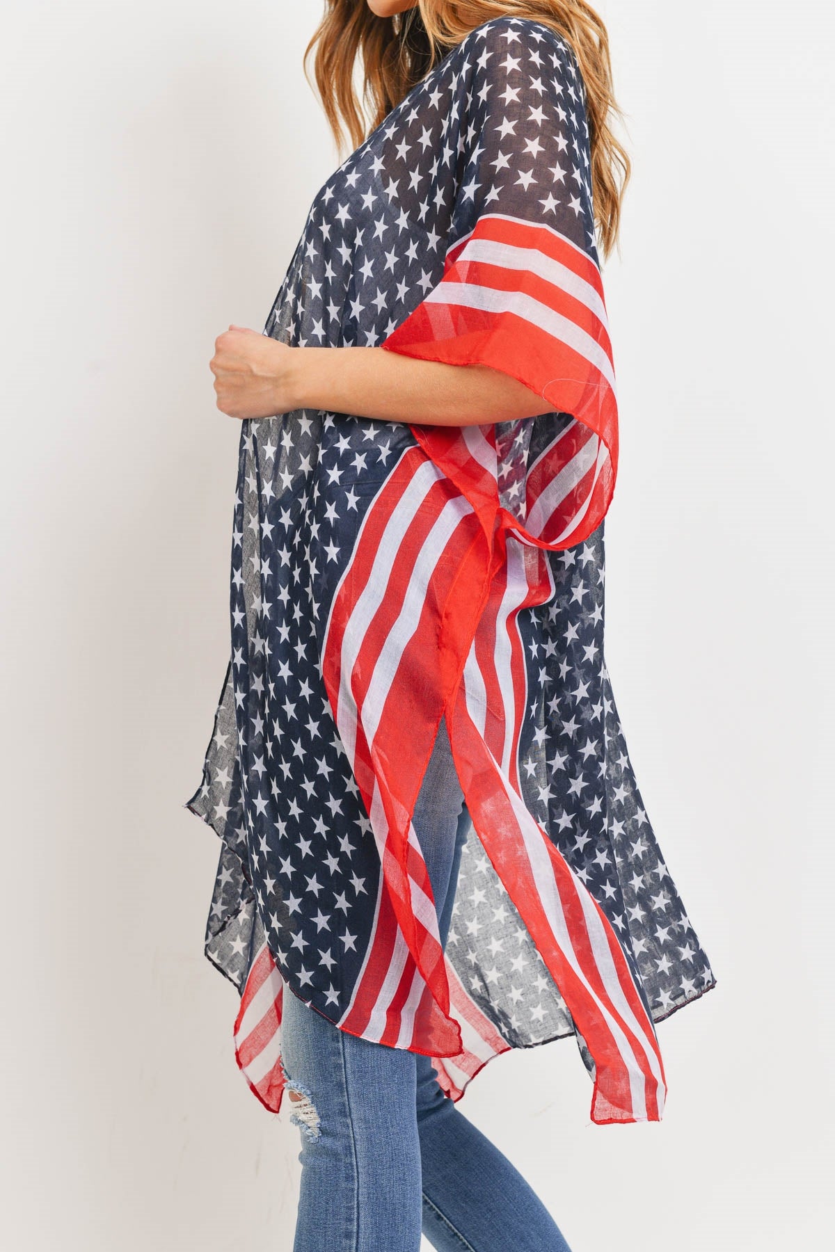 Stripe Trim American Flag Kimono