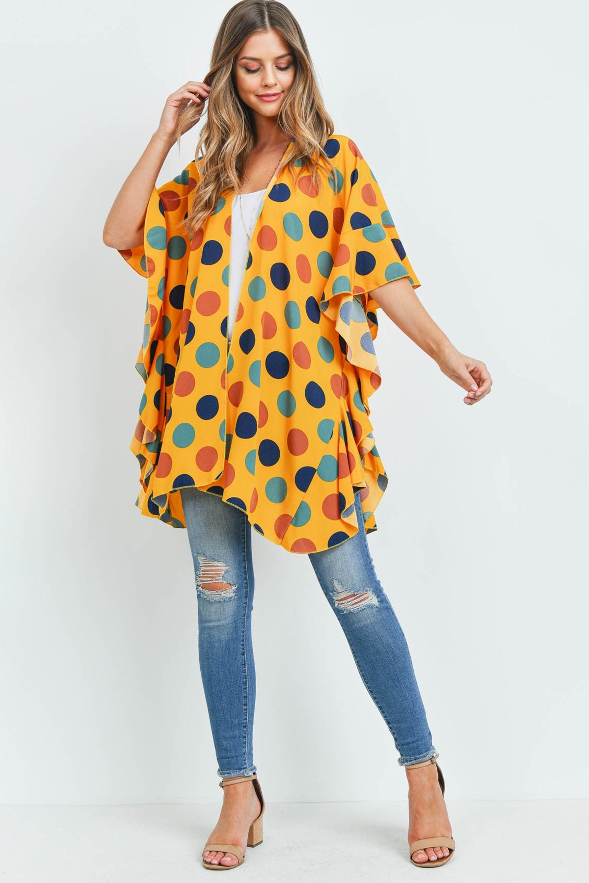 Polka Dot Ruffle Kimono / 1PC