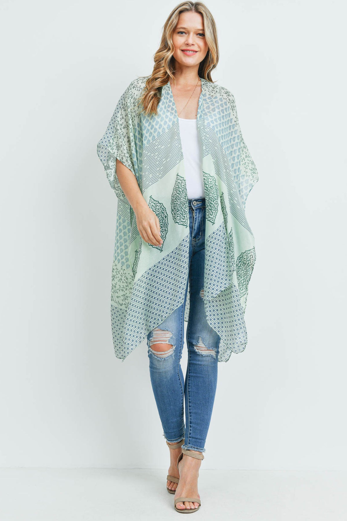 Multi Pattern Bohemian Print Kimono