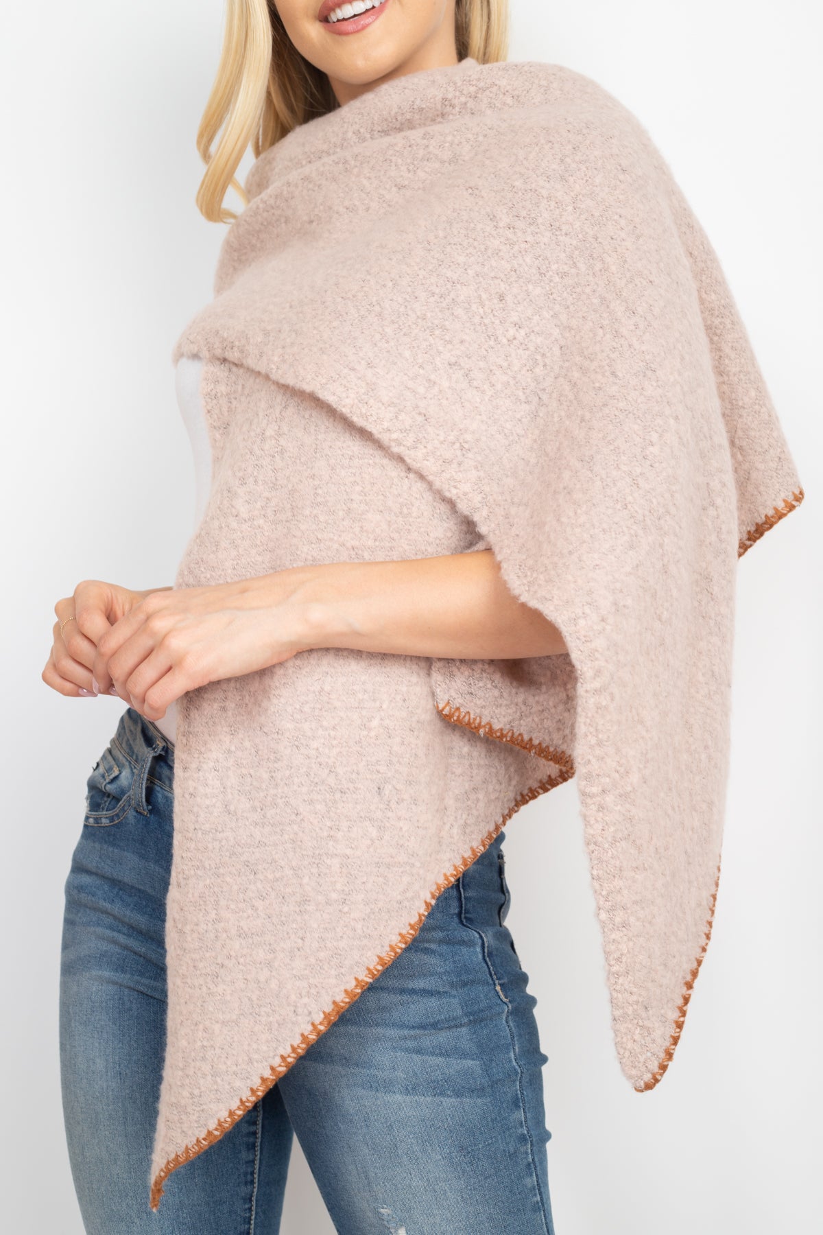 Stitch Trim Solid Oblong Scarf