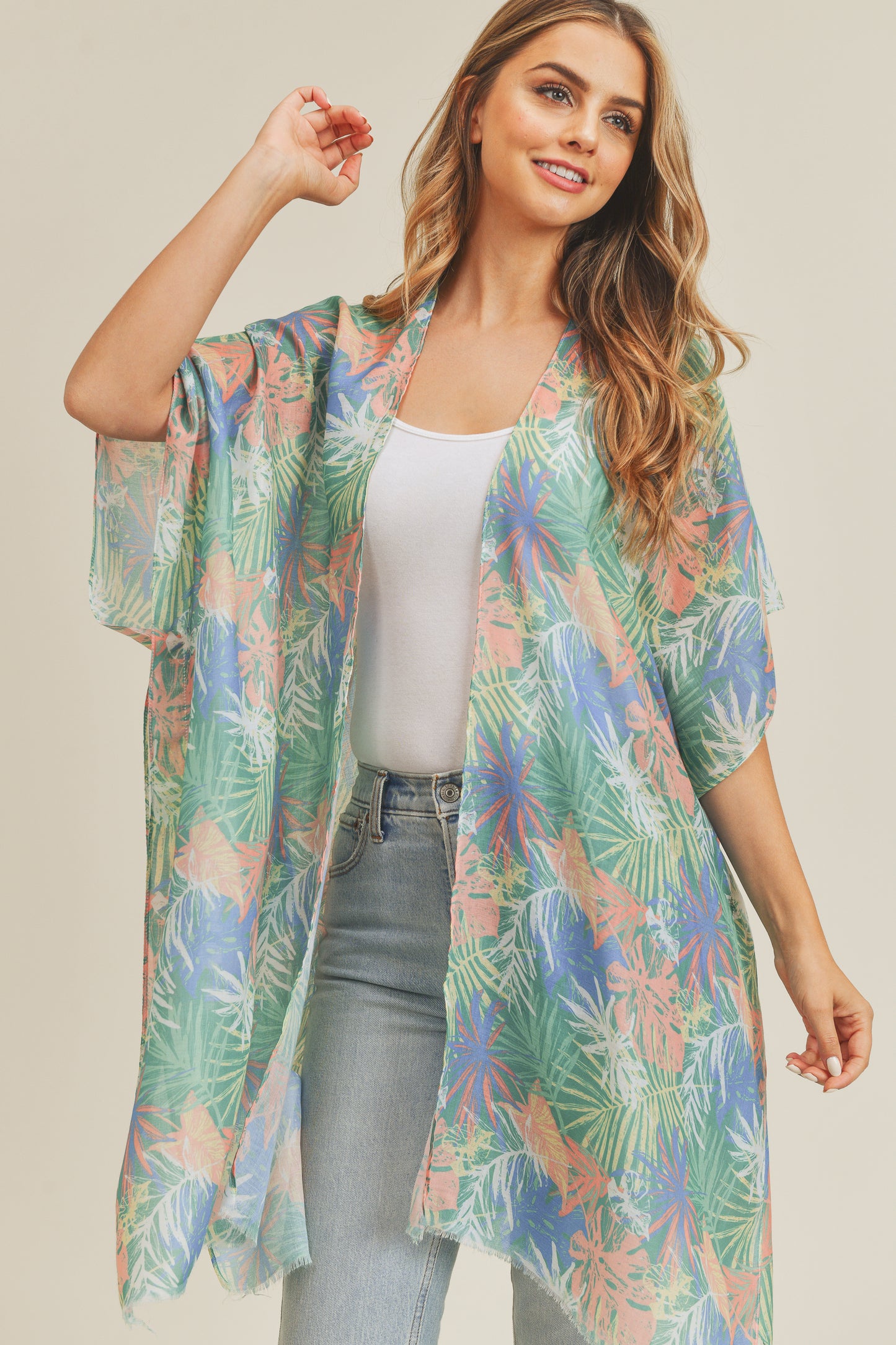 Hand Drawn Tropical Leaves Kimono / 6PCS
