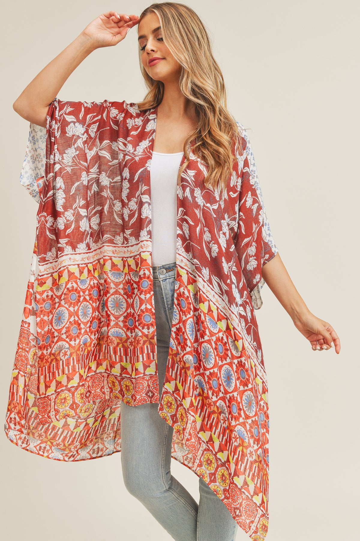 Flowy Lightweight Multi Print Boho Kimono