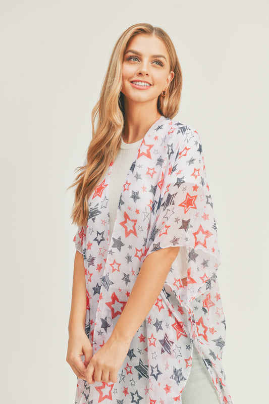 Lightweight Multi Star Print Kimono