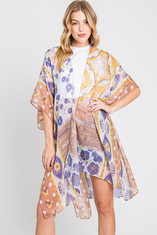Flowy Boho Flower Print Kimono