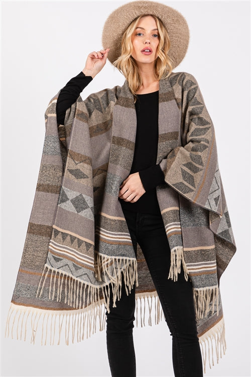 Aztec Pattern Fringe Ruana