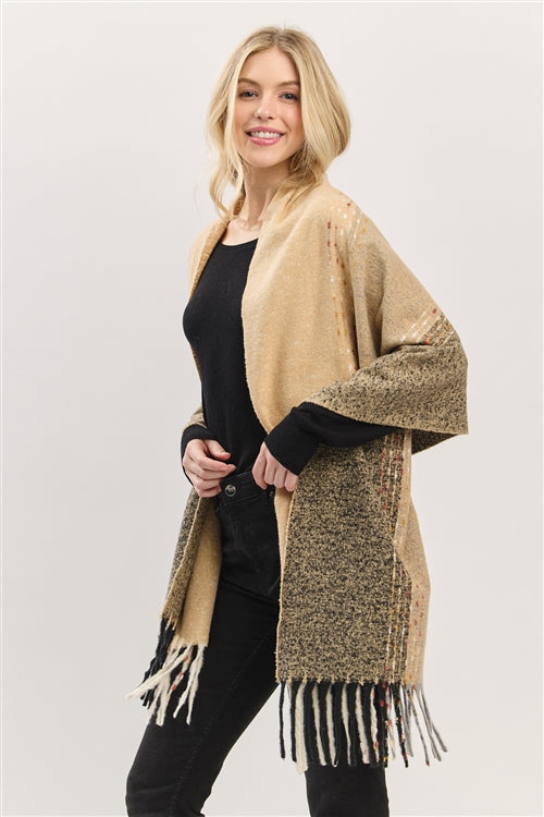 Subtle Stitch Details Fringe Scarf