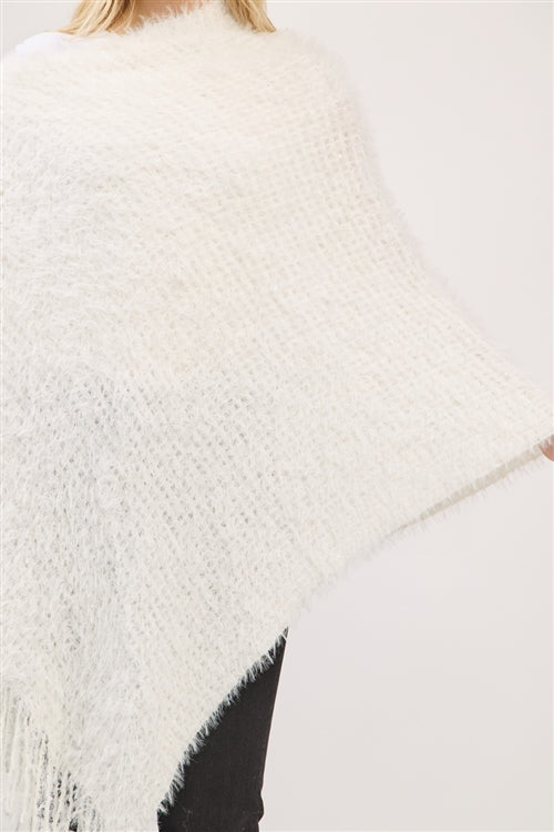 Lightweight Fuzzy Sequin Poncho With Fringe